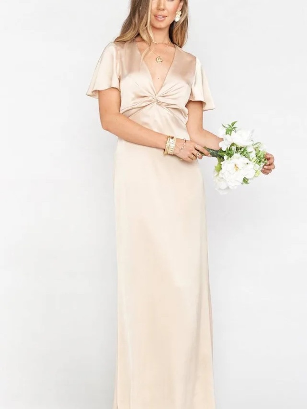 Show Me Your MuMu Champagne Rome Twist Gown Satin Maxi Dress